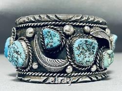Classic Museum Vintage Navajo Turquoise Leaf Sterling Silver Bracelet Old