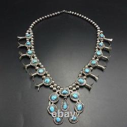 Classic Vintage NAVAJO Sterling Silver & Turquoise SQUASH BLOSSOM Necklace 143g