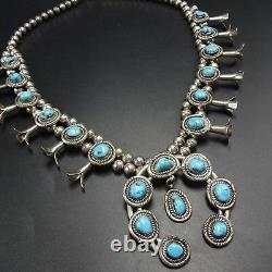 Classic Vintage NAVAJO Sterling Silver & Turquoise SQUASH BLOSSOM Necklace 143g