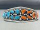 Colorful Vintage Signed Navajo Turquoise Coral Sterling Silver Bracelet
