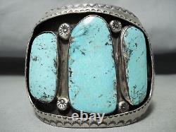Colossal Museum Vintage Navajo Triple Turquoise Sterling Silver Bracelet