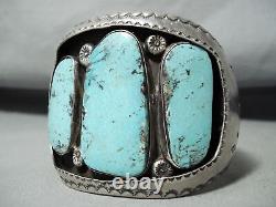 Colossal Museum Vintage Navajo Triple Turquoise Sterling Silver Bracelet