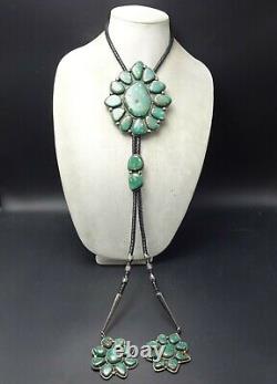 Colossal Vintage NAVAJO Sterling Silver ROYSTON TURQUOISE Cluster BOLO Tie BEGAY