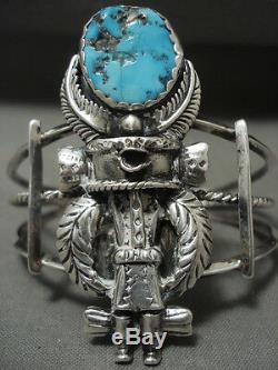 Completely Handmade Vintage Navajo'turquoise Kachina' Silver Bracelet