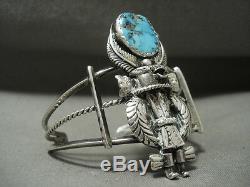 Completely Handmade Vintage Navajo'turquoise Kachina' Silver Bracelet