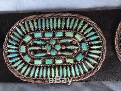 Concho belt sterlingsilver/turquoise. Vintage Jason Yazzie. Needle point. Signed