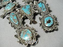 Crazy Huge Vintage Navajo Turquoise Sterling Silver Squash Blossom Necklace Old