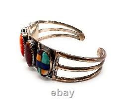 D Clark Sterling Silver Cuff Bracelet 925 Multistone Turquoise Coral Vintage