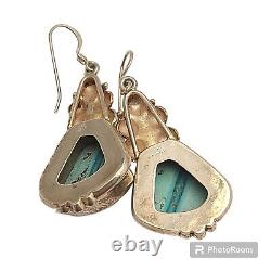 DAZZLING VINTAGE NAVAJO Campitos TURQUOISE STERLING SILVER Hook EARRINGS