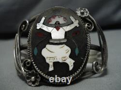 Dancing Kachina Vintage Navajo Sterling Silver Royston Turquoise Bracelet Old