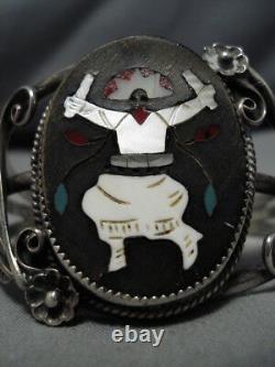 Dancing Kachina Vintage Navajo Sterling Silver Royston Turquoise Bracelet Old