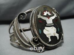 Dancing Kachina Vintage Navajo Sterling Silver Royston Turquoise Bracelet Old