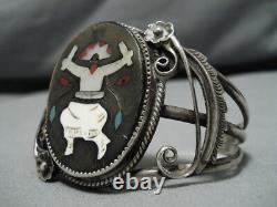 Dancing Kachina Vintage Navajo Sterling Silver Royston Turquoise Bracelet Old