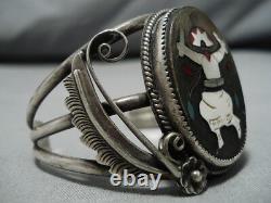 Dancing Kachina Vintage Navajo Sterling Silver Royston Turquoise Bracelet Old