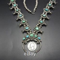 Delicate Vintage NAVAJO Sterling Silver & Turquoise SQUASH BLOSSOM Necklace