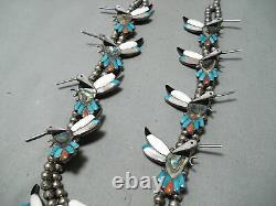 Detailed! Vintage Zuni Turquoise Sterling Silver Squash Blossom Necklace