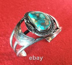 Dramatic Vintage Navajo Royston Turquoise & Sterling Silver Cuff Bracelet Nice