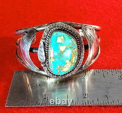 Dramatic Vintage Navajo Royston Turquoise & Sterling Silver Cuff Bracelet Nice