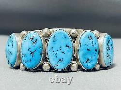 Dramatic Vintage Navajo Sleeping Beauty Turquoise Sterling Silver Bracelet