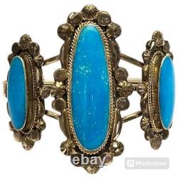 Dropdead Gorgeous VINTAGE NAVAJO BLUE GEM TURQUOISE STERLING SILVER BRACELET