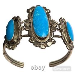 Dropdead Gorgeous VINTAGE NAVAJO BLUE GEM TURQUOISE STERLING SILVER BRACELET