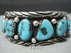 Dynamic Vintage Navajo Morenci Turquoise Sterling Silver Bracelet Old