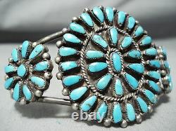 Dynamite Vintage Navajo Blue Gem Turquoise Cluster Sterling Silver Bracelet
