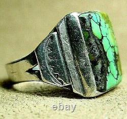 EARLY VINTAGE NAVAJO NATIVE AMERICAN STERLING SILVER WEB TURQUOISE RING sz 9.5