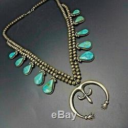 ELEGANT Vintage NAVAJO Sterling Silver and Turquoise SQUASH BLOSSOM Necklace
