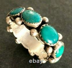 ENGAGING Vintage NAVAJO Sterling Silver TURQUOISE Cluster RING Band size 8