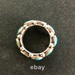 ENGAGING Vintage NAVAJO Sterling Silver TURQUOISE Cluster RING Band size 8
