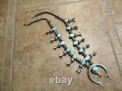 EXUBERANT Vintage Navajo Sterling Turquoise Sandcast SQUASH BLOSSOM Necklace