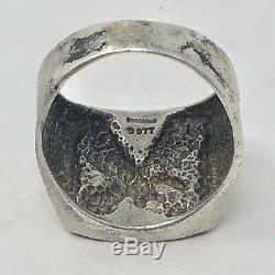 Eagle Turquoise Ring Mens 1970s Sterling Silver Signed Ted OTT Sz 12.5 11g Vtg