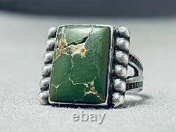 Early 1900's Vintage Navajo Green Turquoise Sterling Silver Ring