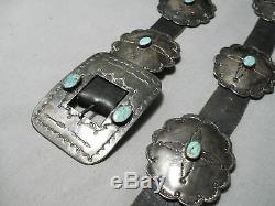 Early 1900's Vintage Navajo Turquoise Sterling Silver Coin Concho Belt Old