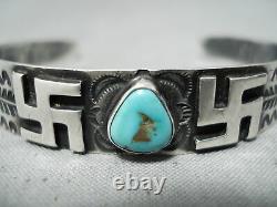 Early 1900's Vintage Navajo Whirling Logs Turquoise Sterling Silver Bracelet