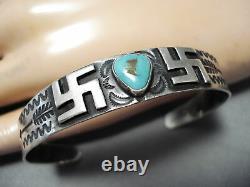 Early 1900's Vintage Navajo Whirling Logs Turquoise Sterling Silver Bracelet