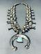 Early Hand Tooled Vintage Navajo Sterling Silver Squash Blossom Necklace