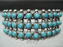 Early Snake Eyes Turquoise Vintage Zuni Sterling Silver Bracelet