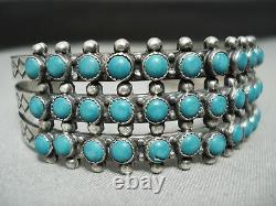 Early Snake Eyes Turquoise Vintage Zuni Sterling Silver Bracelet