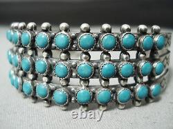 Early Snake Eyes Turquoise Vintage Zuni Sterling Silver Bracelet