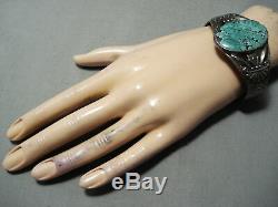Early Vintage Navajo Green Spiderweb Turquoise Sterling Silver Bracelet Old
