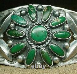 Early Vintage Navajo Sterling Silver Natural Aged Green Turquoise Cuff Bracelet