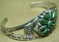 Early Vintage Navajo Sterling Silver Natural Aged Green Turquoise Cuff Bracelet