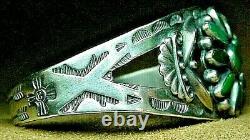 Early Vintage Navajo Sterling Silver Natural Aged Green Turquoise Cuff Bracelet