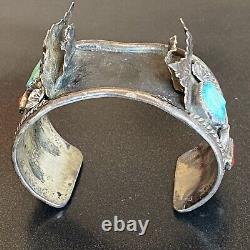 Ervin Tsosie Navajo Mens Vintage Turquoise Watch Cuff Bracelet Sterling 94g 7.25