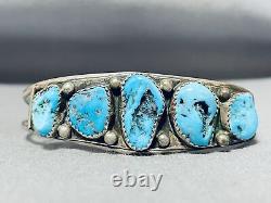 Excellent Vintage Navajo 5 Morenci Turquoise Sterling Silver Bracelet