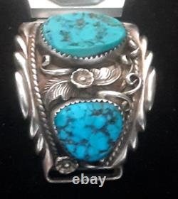 Excellent Vintage Navajo Old Pawn Sterling Silver Turquoise Watch Band Tips