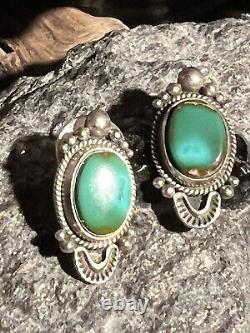 Exceptional Vintage Earrings In Royston Turquoise &. 925 By Navajo Oliver Smith