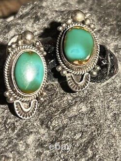 Exceptional Vintage Earrings In Royston Turquoise &. 925 By Navajo Oliver Smith